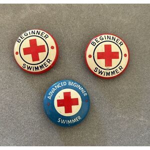 Lot Vintage Red Cross Metal Lithograph Small Swimmer Pins Pinbacks